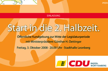 Öffentliche Kundgebung mit Ministerpräsident Günther Oettinger am 3. Oktober 2008 in Leonberg: Halbzeit - keine Pause!