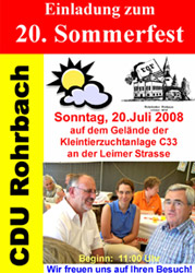 Foto Einladung zum 20. Sommerfest der CDU Rohrbach am Sonntag, den 20. Juli 2008