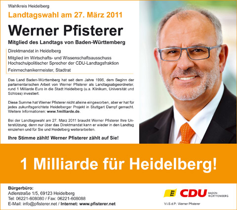 Wahlwerbung von Werner Pfisterer MdL - RNZ vom 19.03.2011